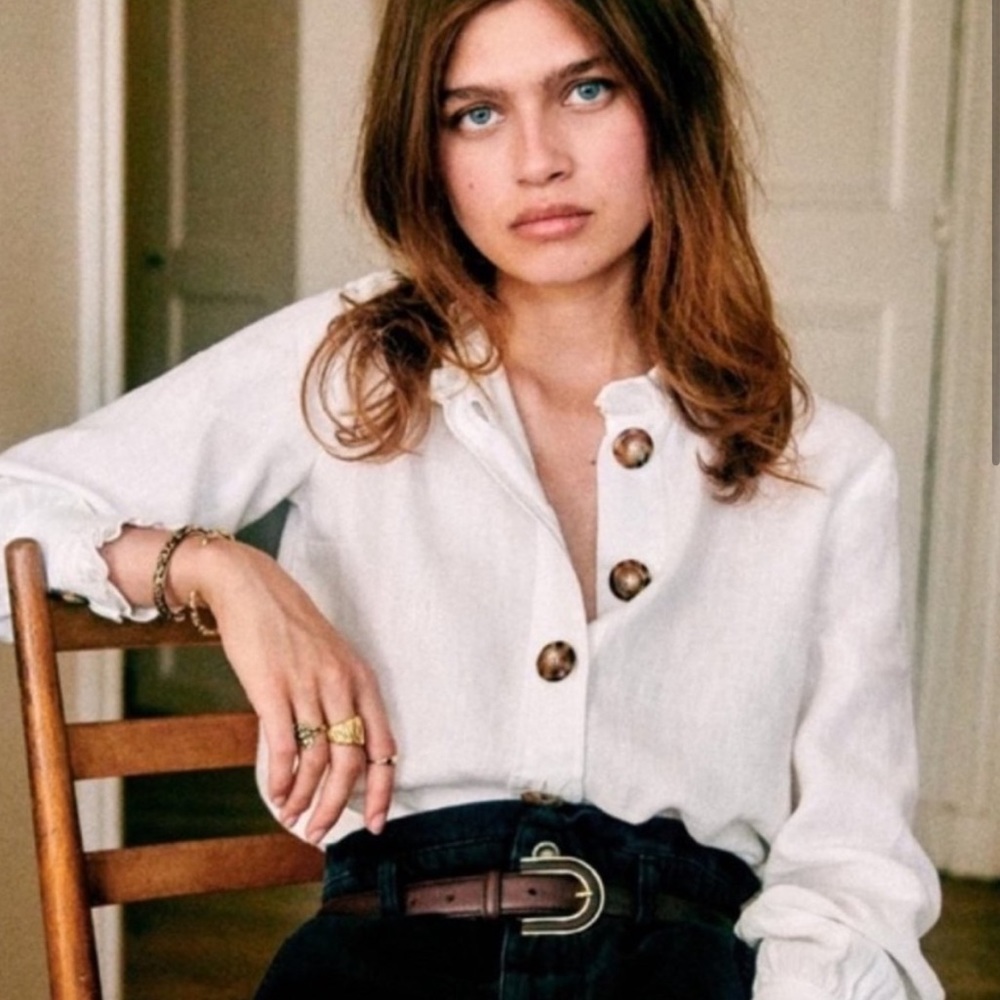Sézane Khalie White Linen Blouse